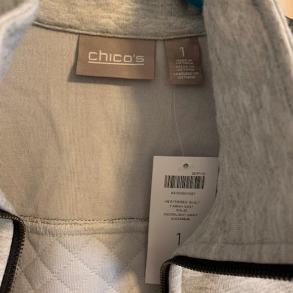 Chico's Women's Fleece Quilted Pattern Size 1 Zip Vest Leather Accent NEW - Picture 3 of 7